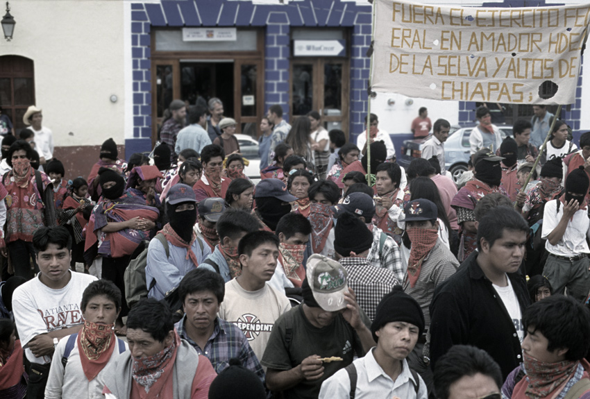 EZLN protest against militarization in Chiapas, San Cristóbal de las Casas 1999